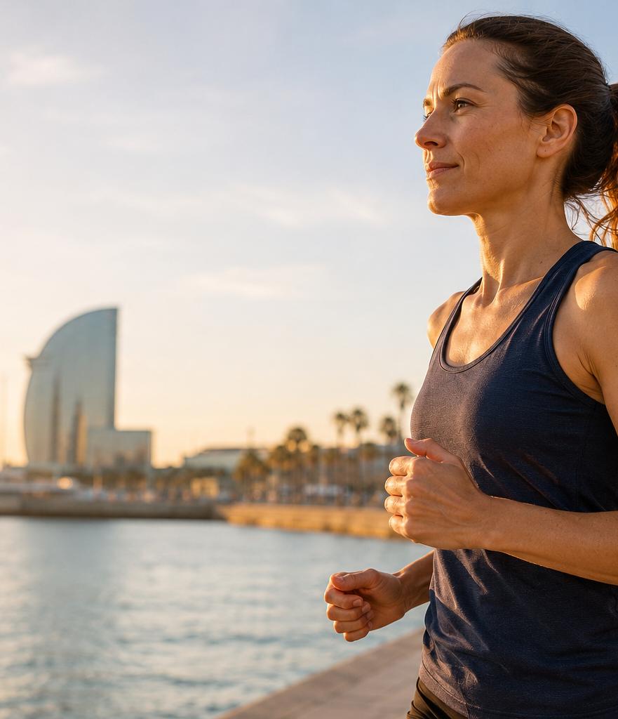 Concept lifestyle image of running along the Barcelona waterfront