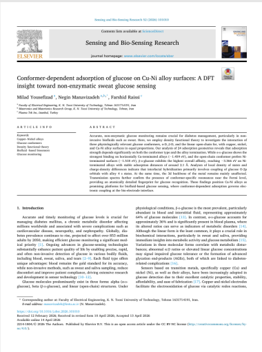 Journal page: DFT insight toward non-enzymatic sweat glucose sensing