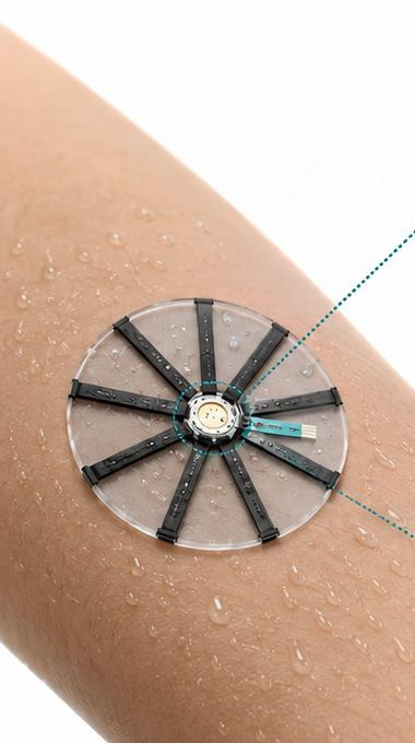 Concept close-up of a Gluviora skin patch on an arm